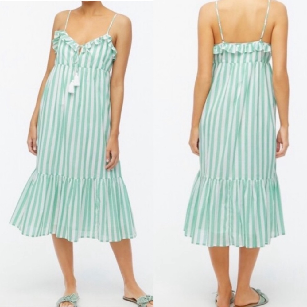 2/$20 JCrew Factory Ruffle Tiered Maxi Coverup Dress white green stripes